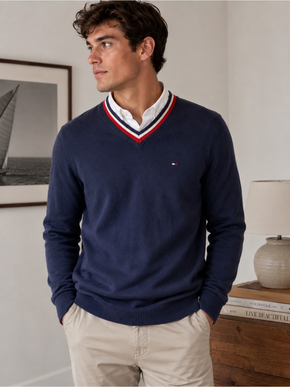 Tommy Hilfiger Navy V-Neck Sweater XS Classic Cotton Preppy Pullover